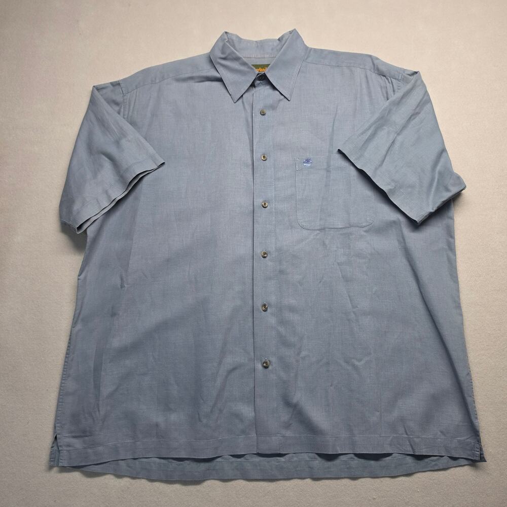 Timberland Mens Blue Linen Cotton Short Sleeve Button Down Shirt Size L